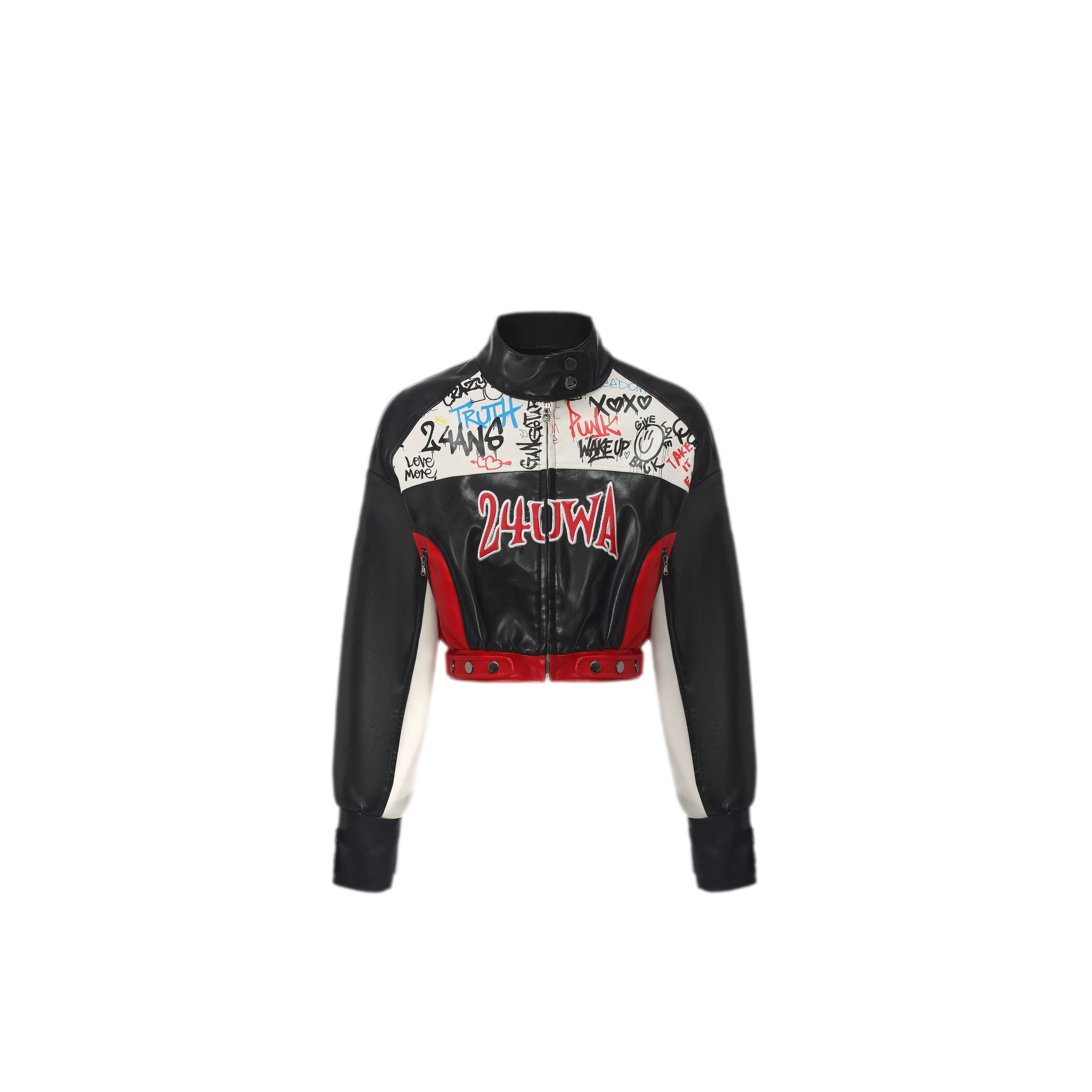 Appliqué Cropped Motorcycle Jacket