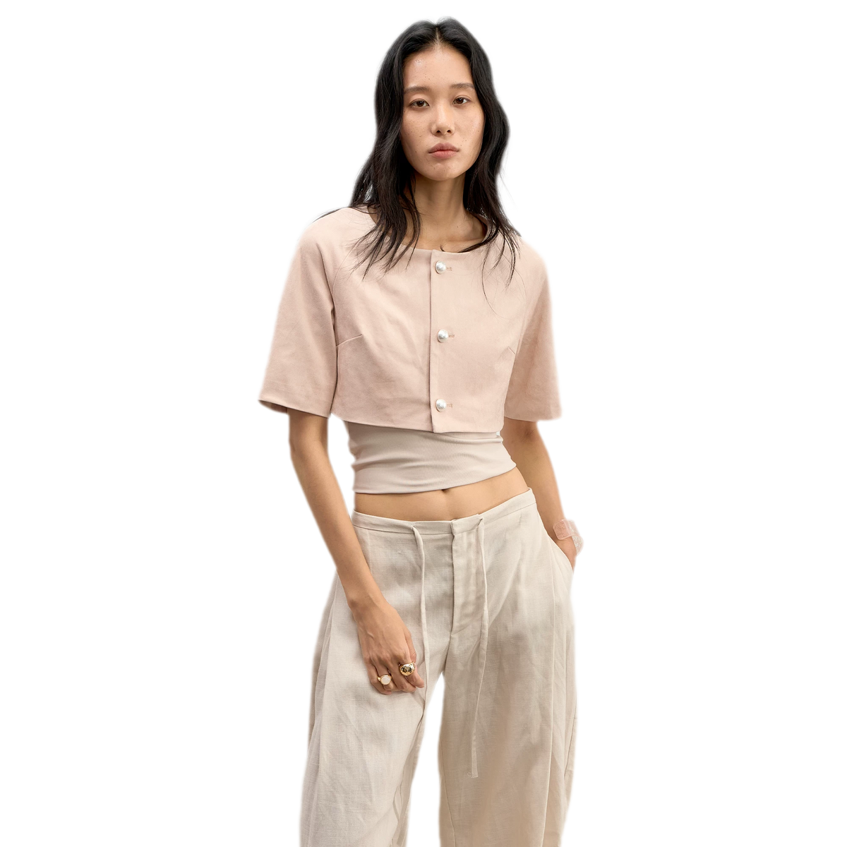 Giacca cropped raglan effetto pelle
