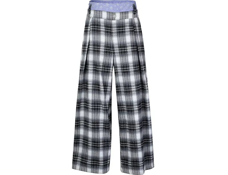 Checked Wide-Leg Pants
