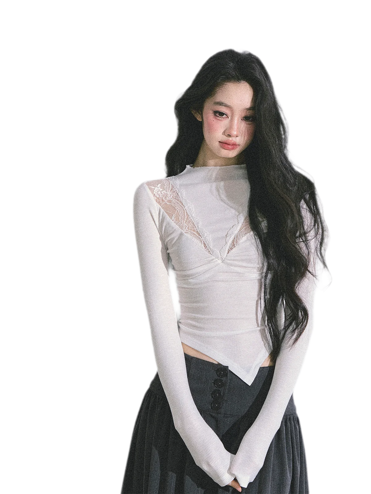 Lace Ruched Slim Fit Top