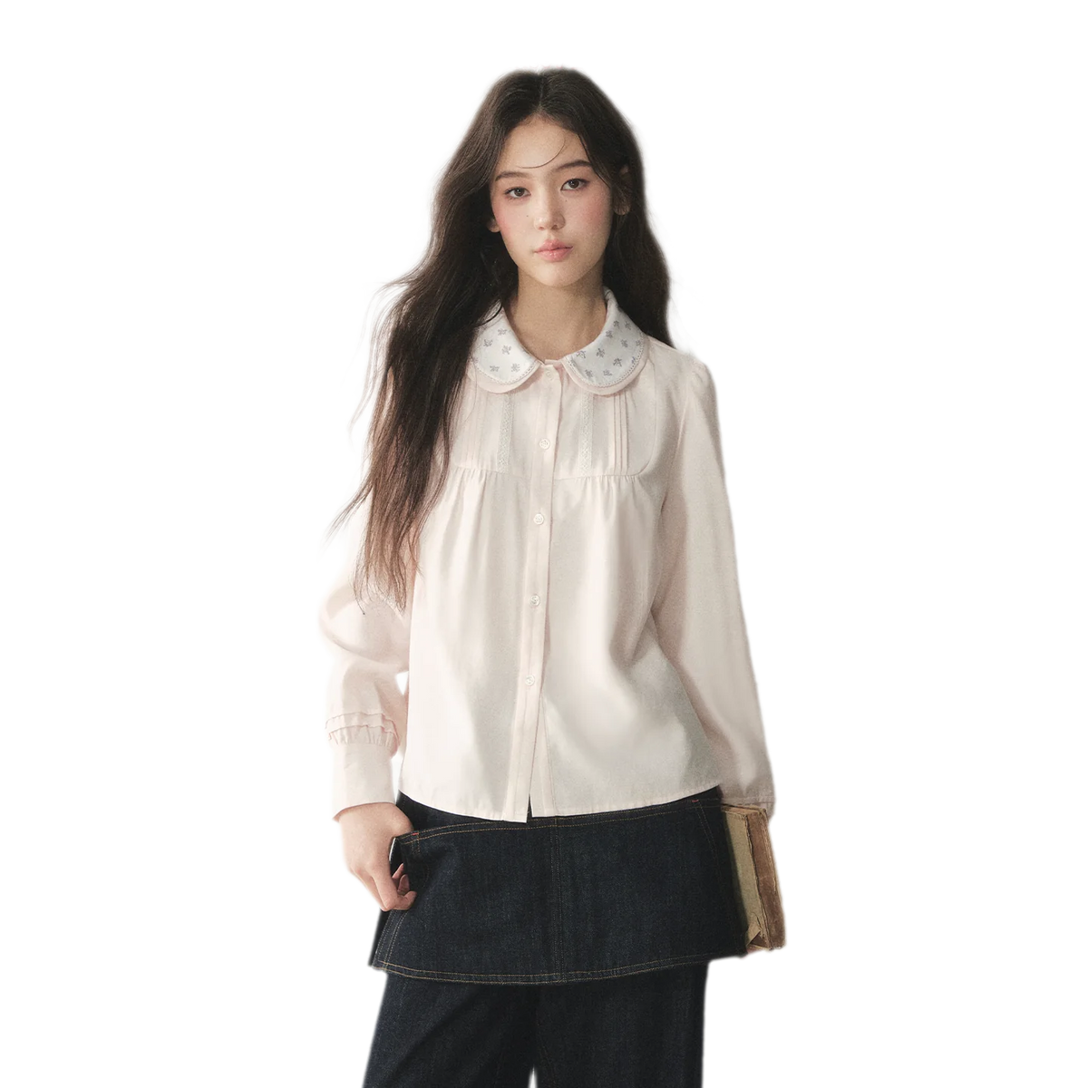 Blusa de lyocell con cuello de encaje