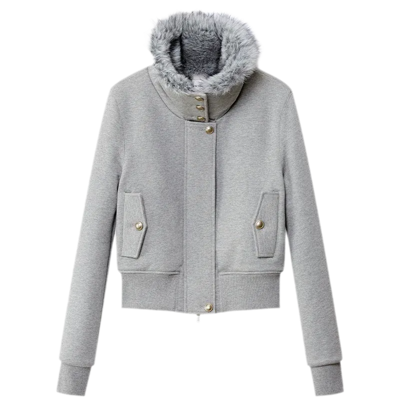 Conjunto de sudadera corta con cuello de pelo sintético