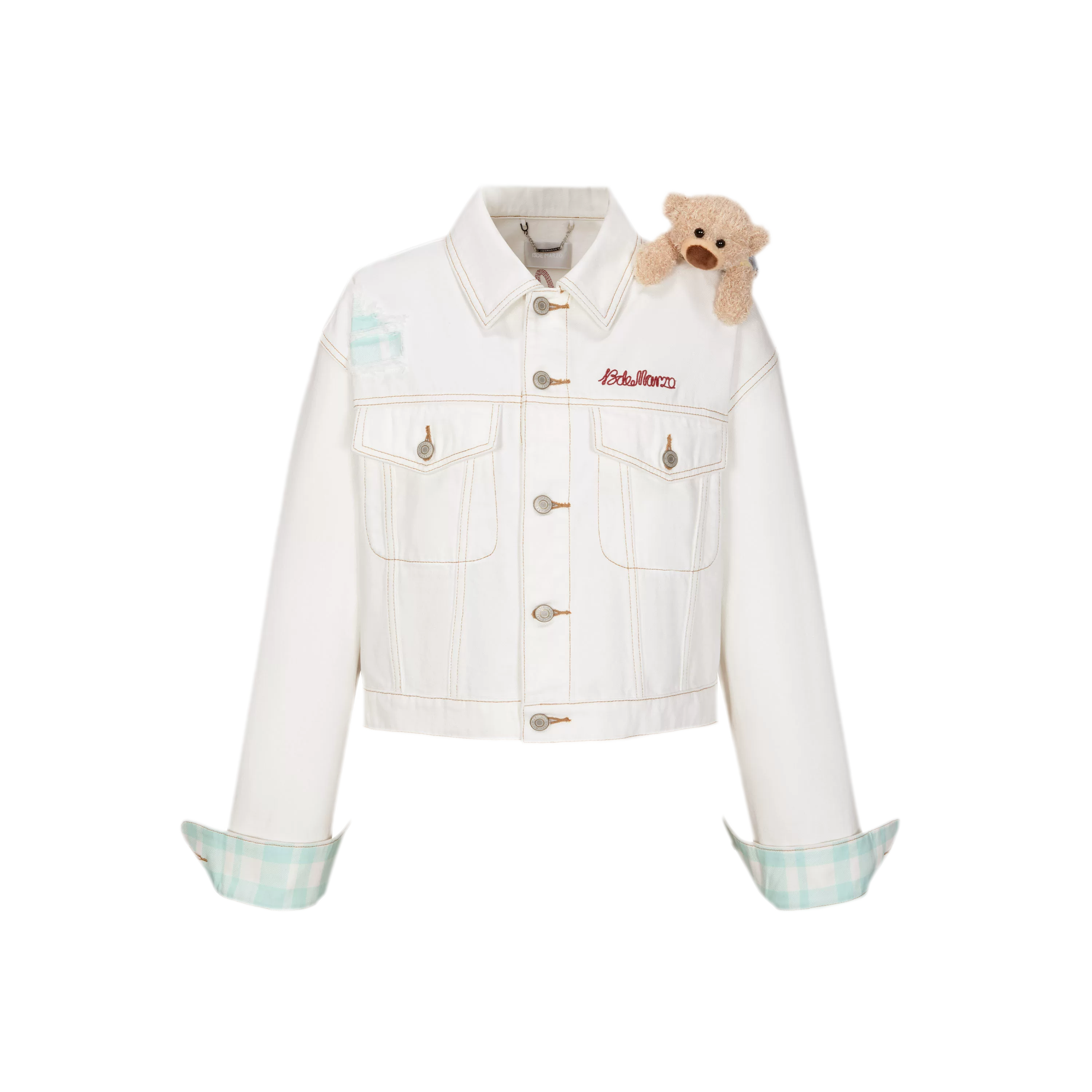 Plaid Cuffed Denim Jacket