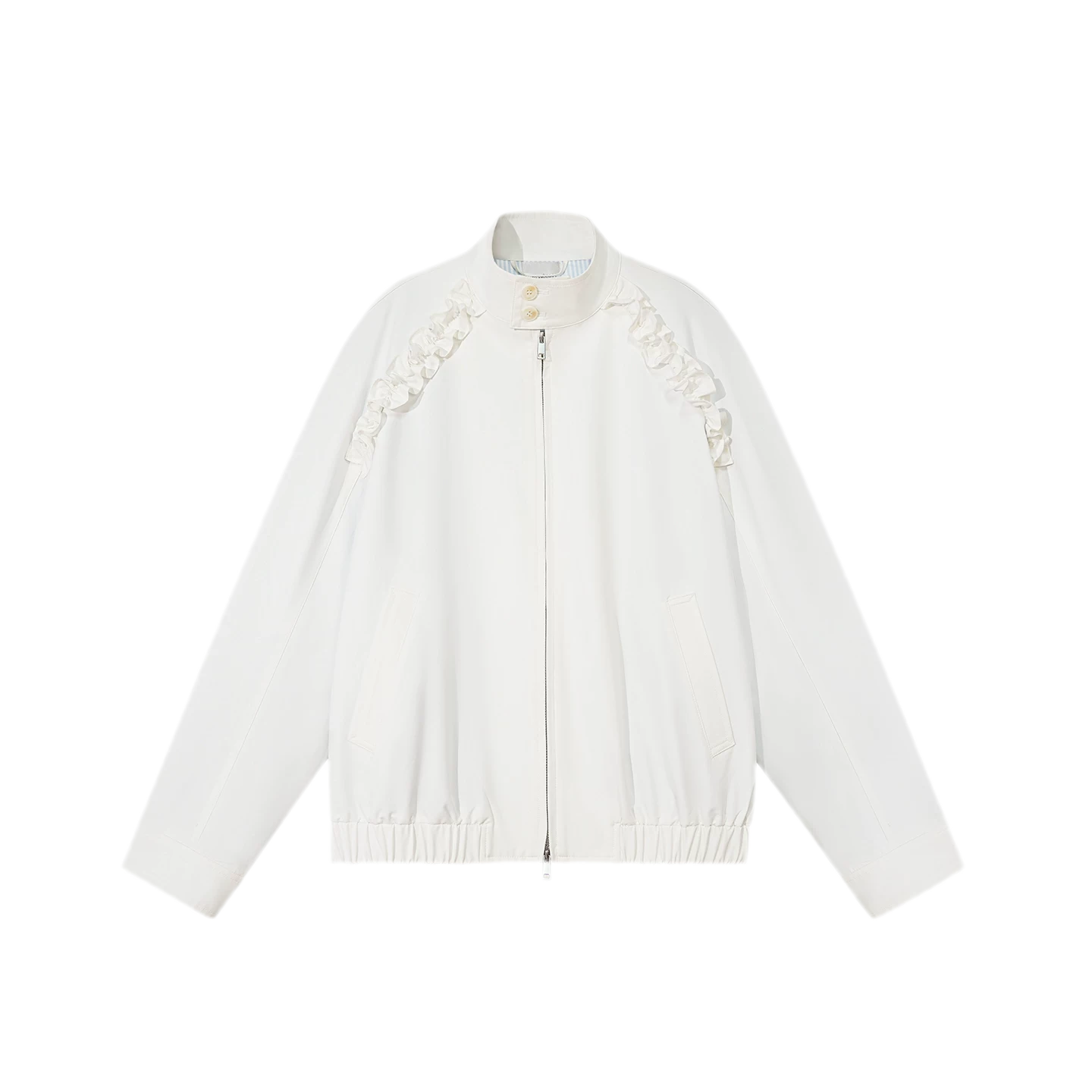 Ruffled Stand Collar Harrington Jacket