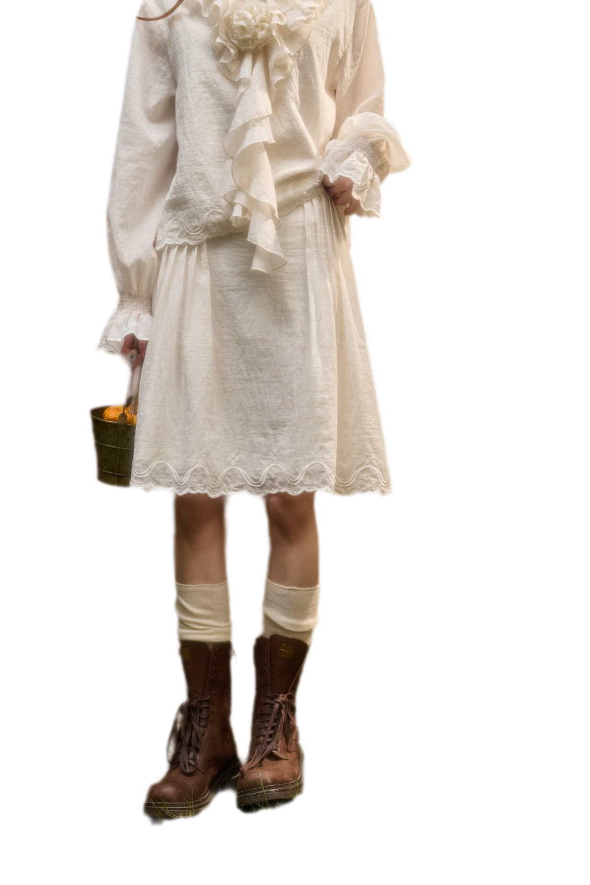 Embroidered Ruffle Blouse Skirt Set