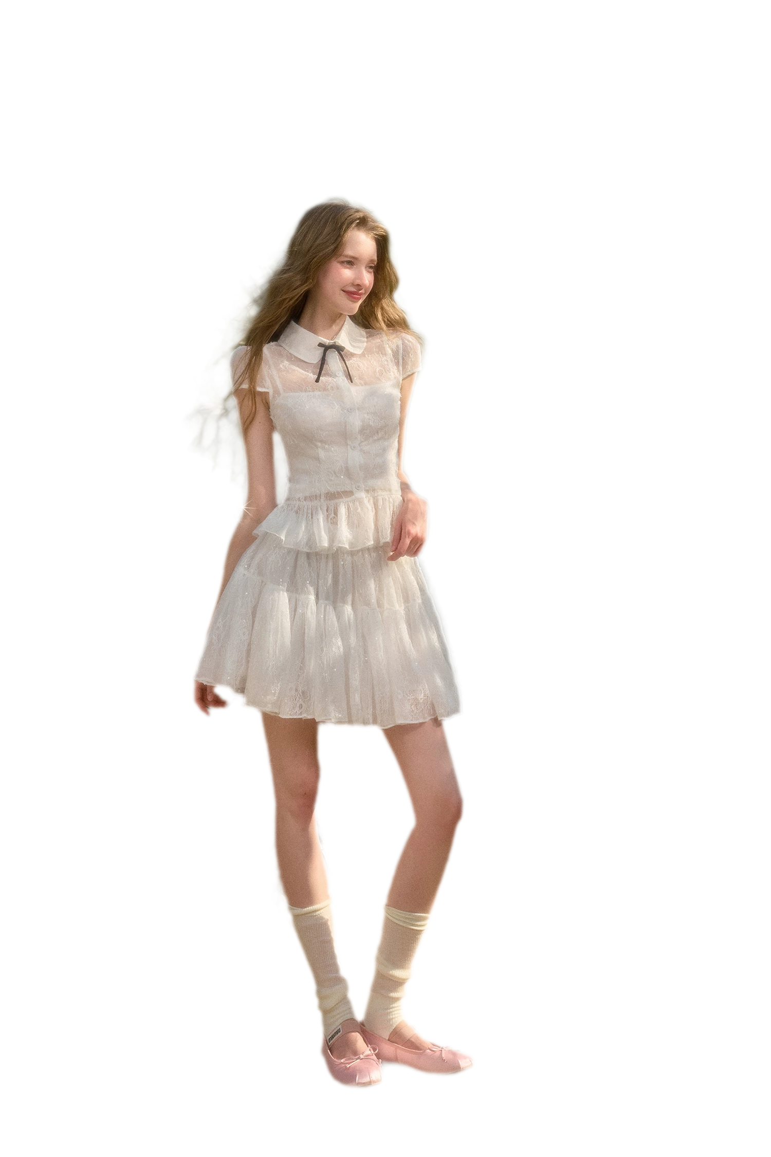 Water Droplet Lace Shirt & Skirt