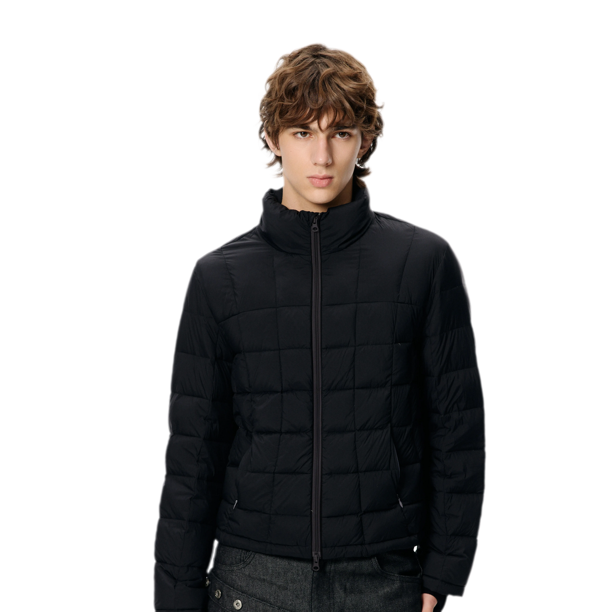 Leichte Daunenjacke mit Kapuze und Kontrastpanels