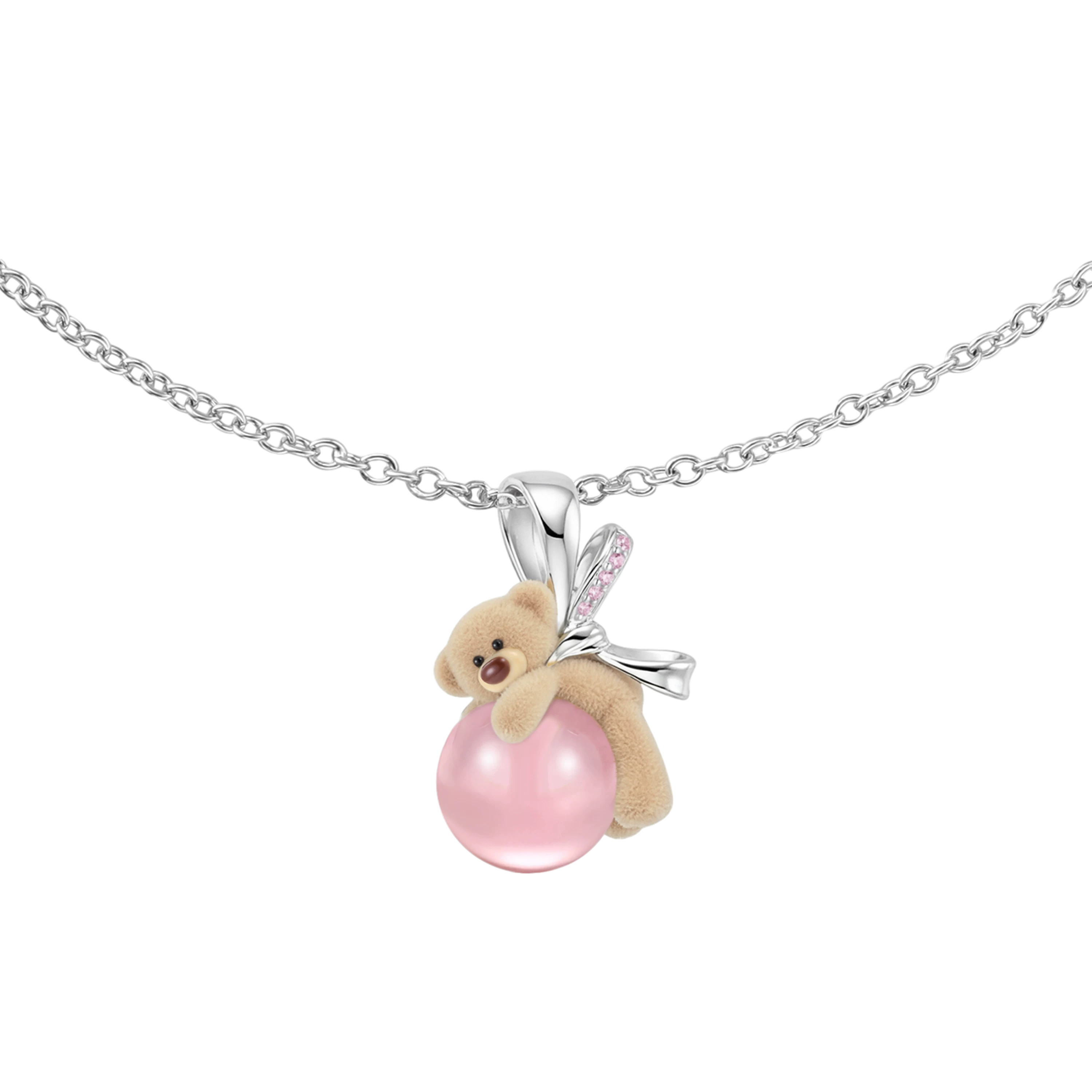 Bear Hug Pearl Pendant Necklace