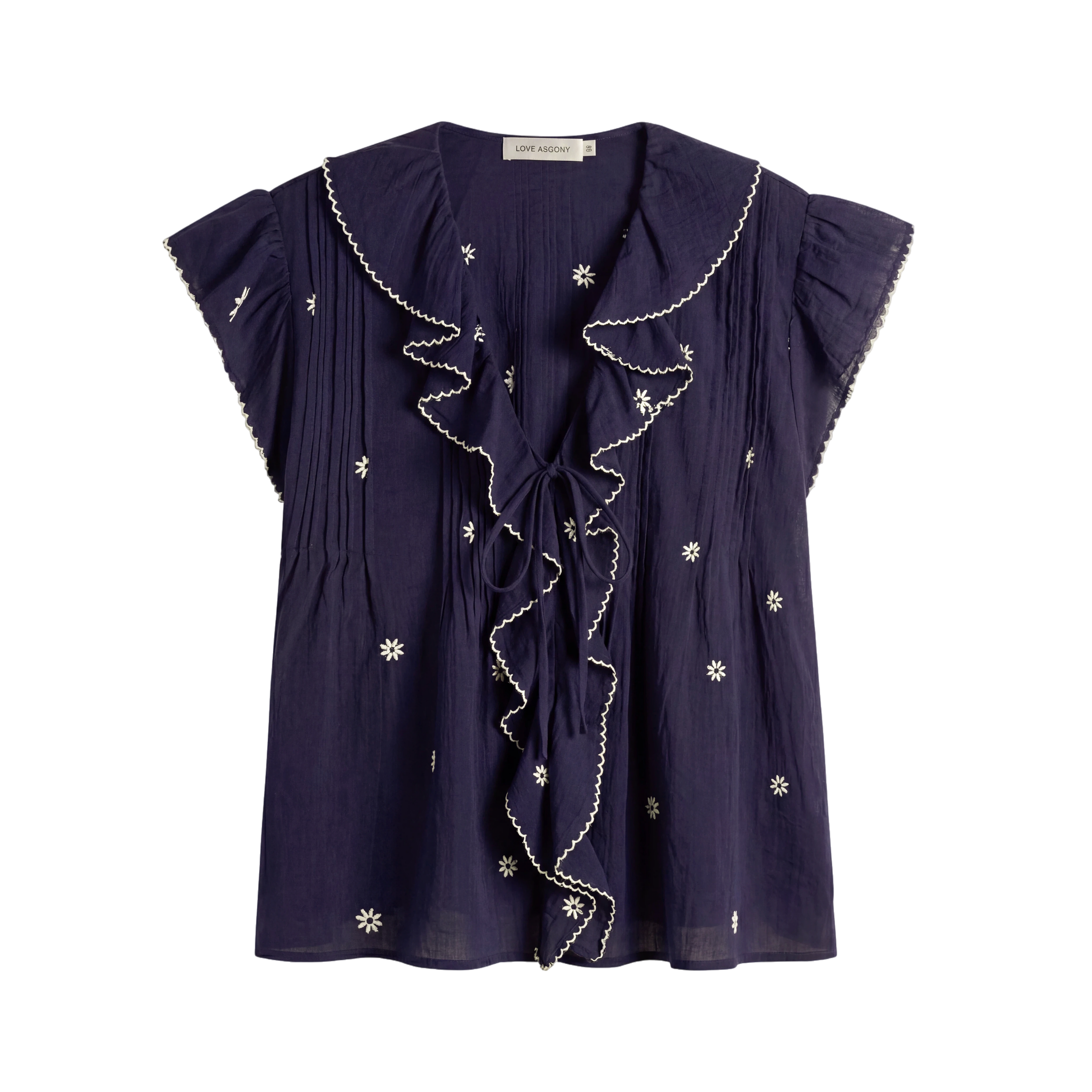 Cotton-Feel Embroidered Ruffle Sleeve Blouse