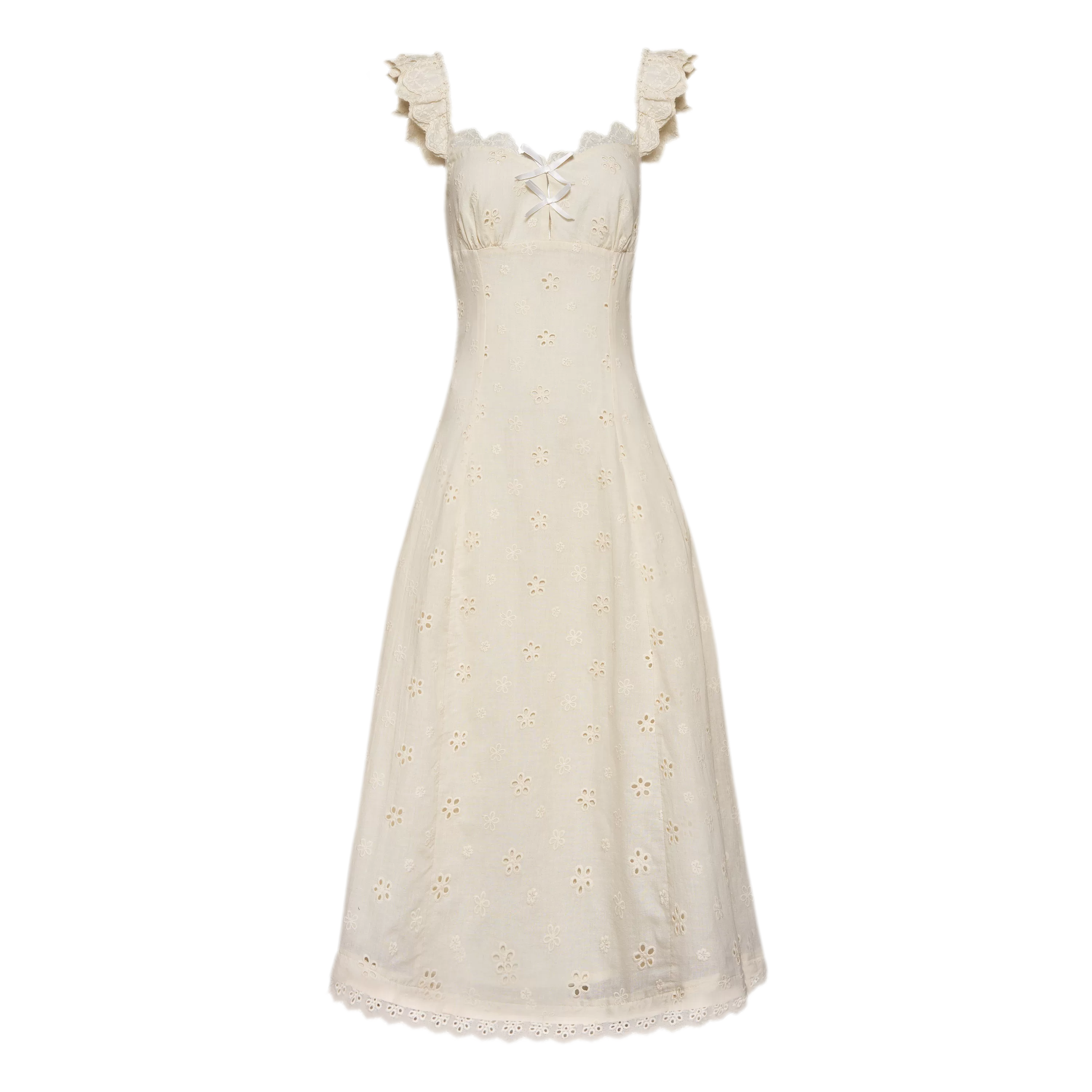 Embroidered Lace Flutter Sleeve Dress