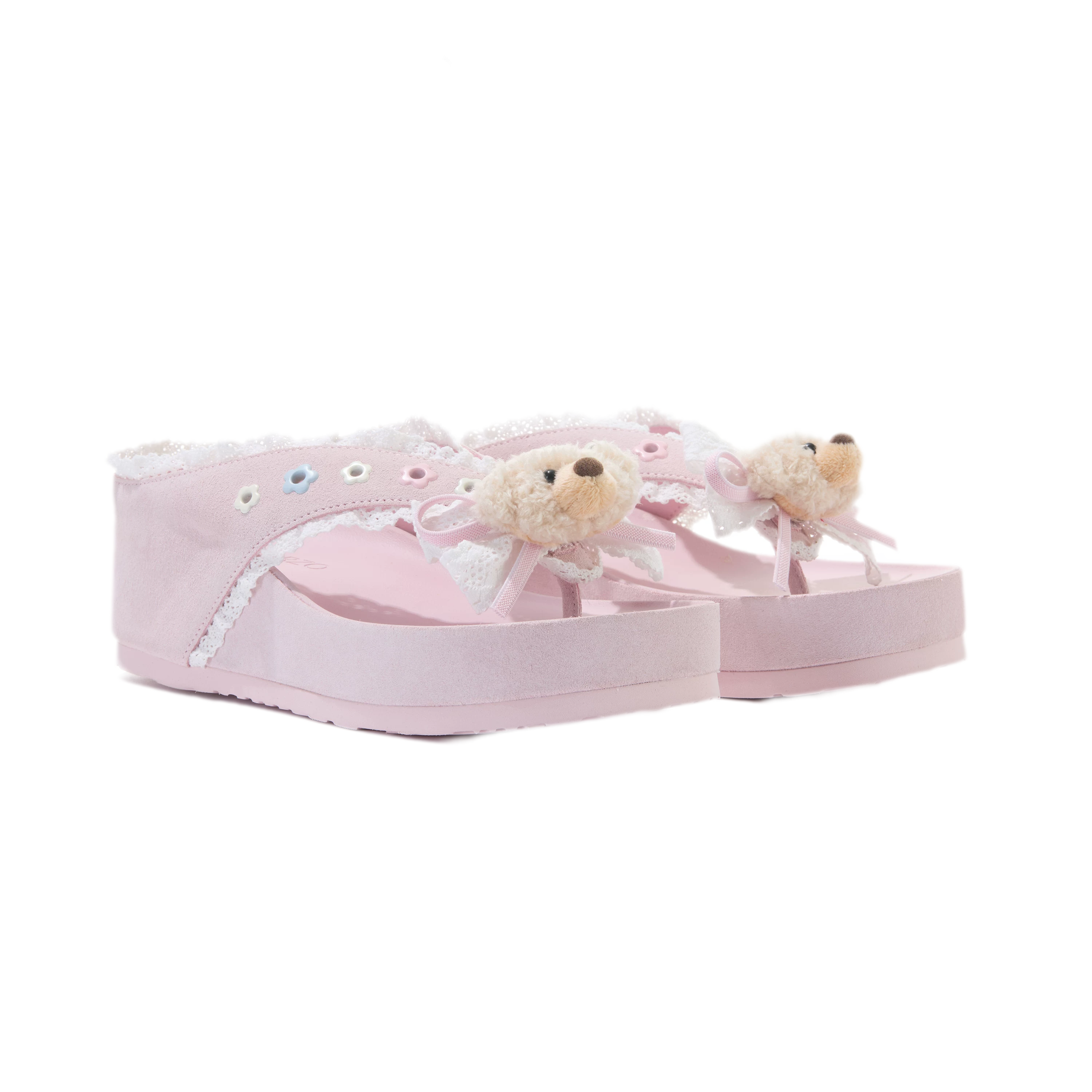 Lace Trim Platform Flip-Flops