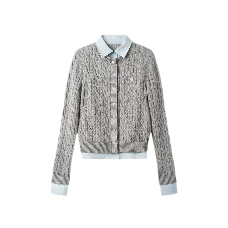 Cable Knit Faux-Layer Cardigan