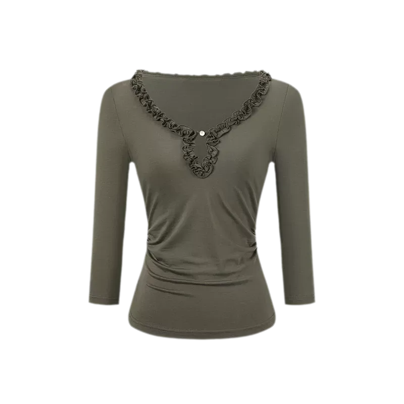 Ruffled Neck Stretch Tee
