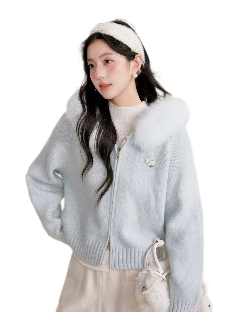 Fur Collar Knit Hoodie