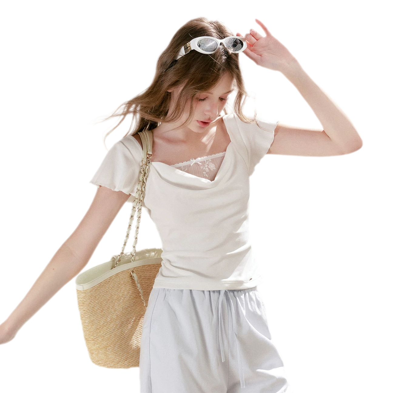 Lace Cowl Neck Tee