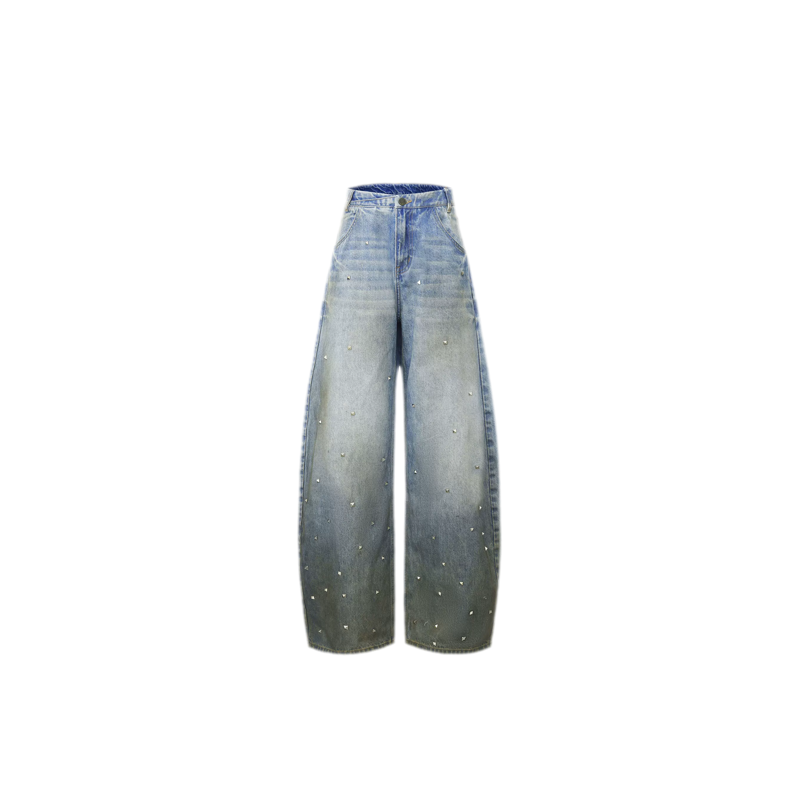 Washed Studded Wide-Leg Jeans