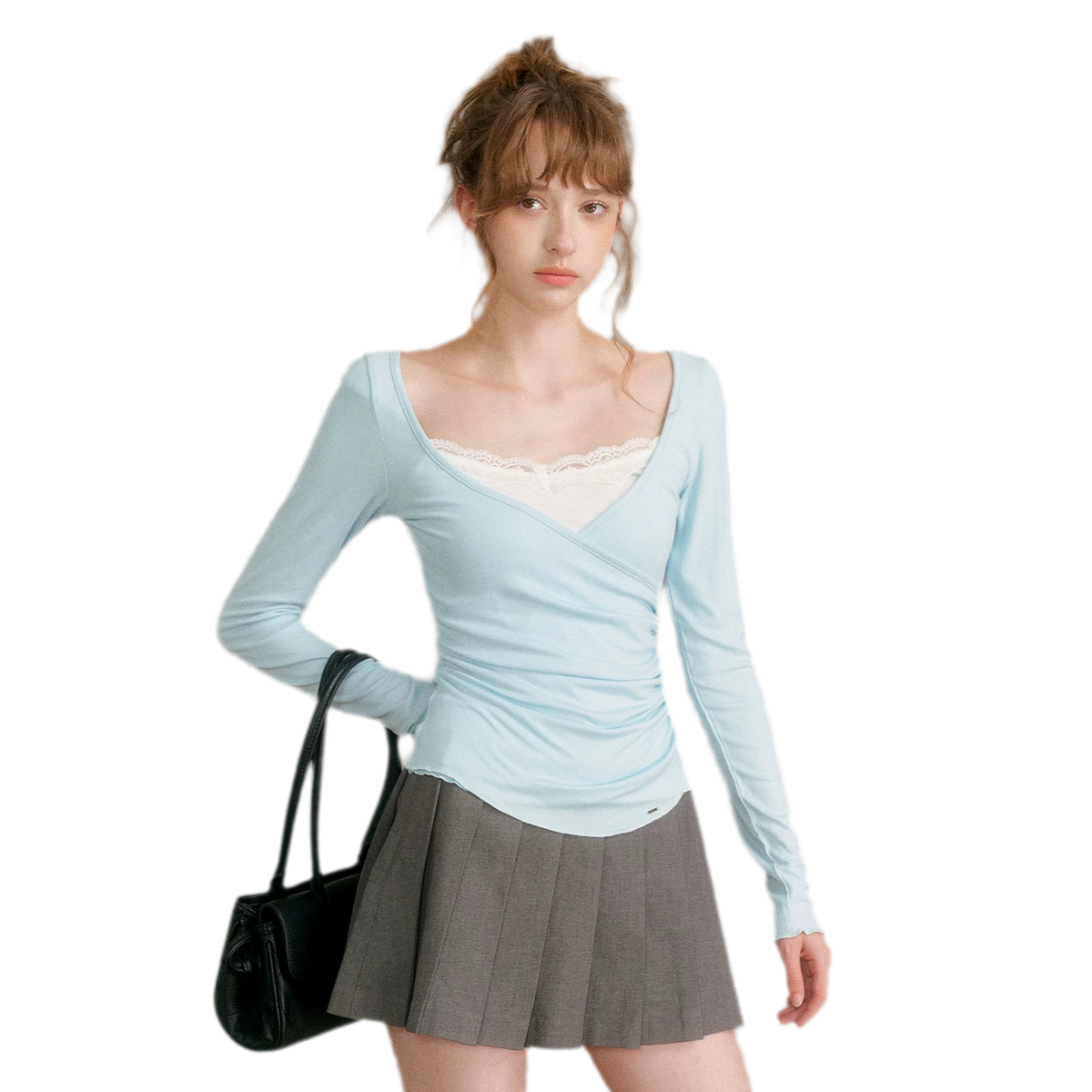 Lace Crossover Slim T-Shirt