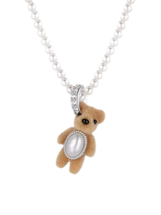 Flocked Teddy Bear Necklace