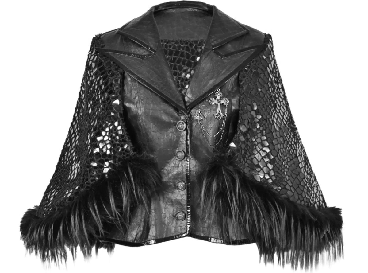 Cracked Leather Cape Blazer