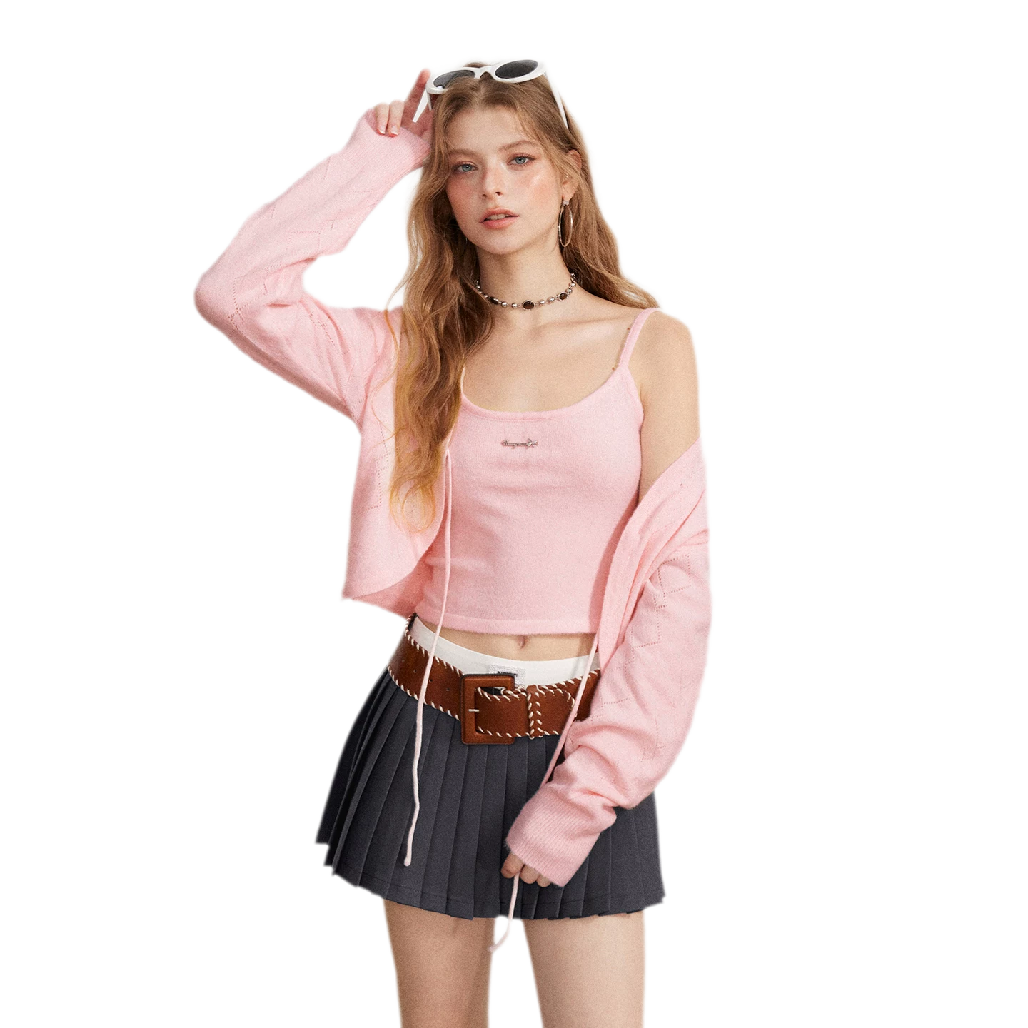 Diamond Knit Tie Cardigan Set