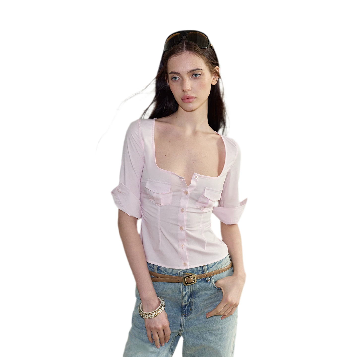 Vintage Square Neck Slim Fit Shirt