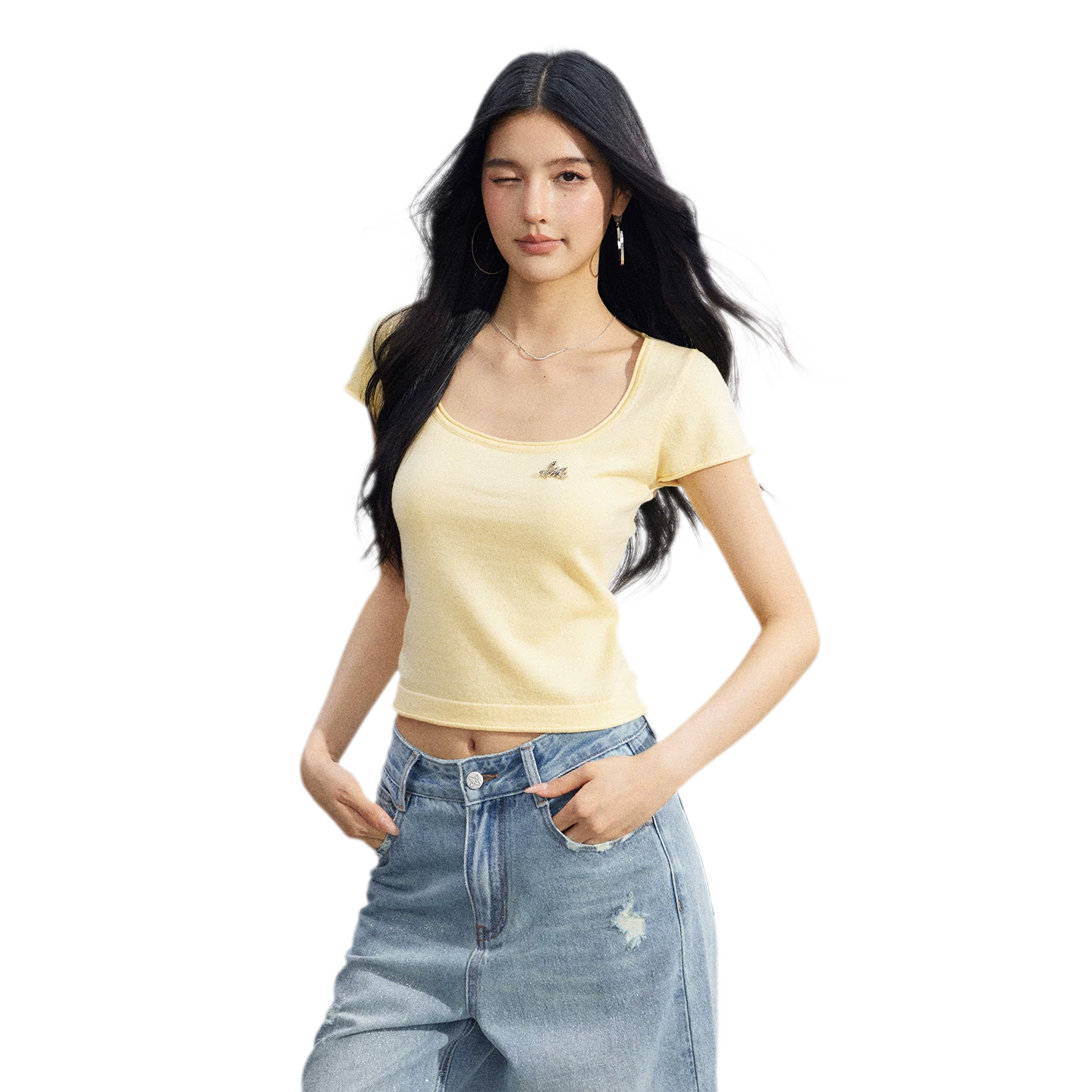Candy Color U-Neck Short Sleeve T-Shirt