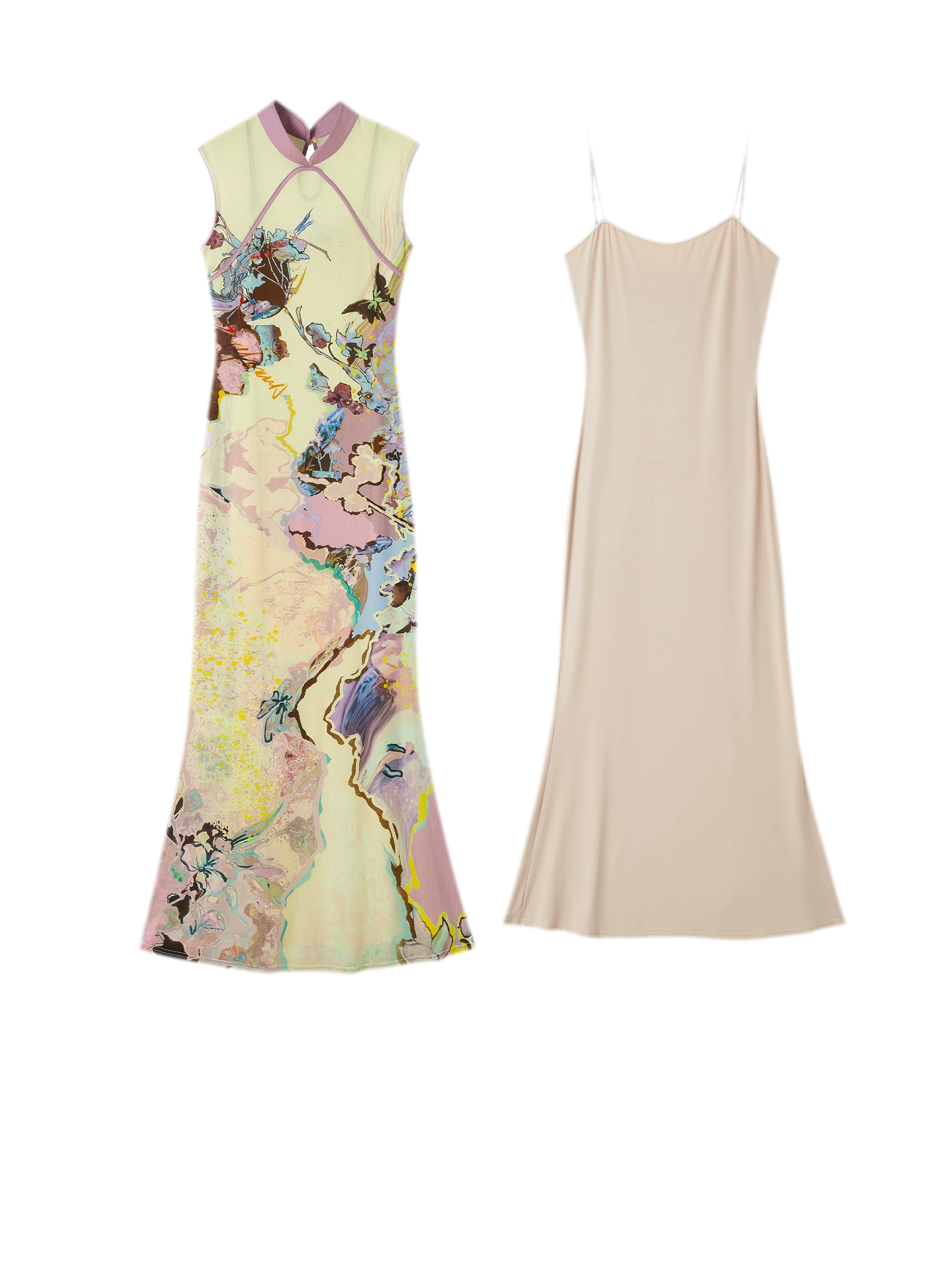 Roman Poem Printed Sleeveless Qipao Dress