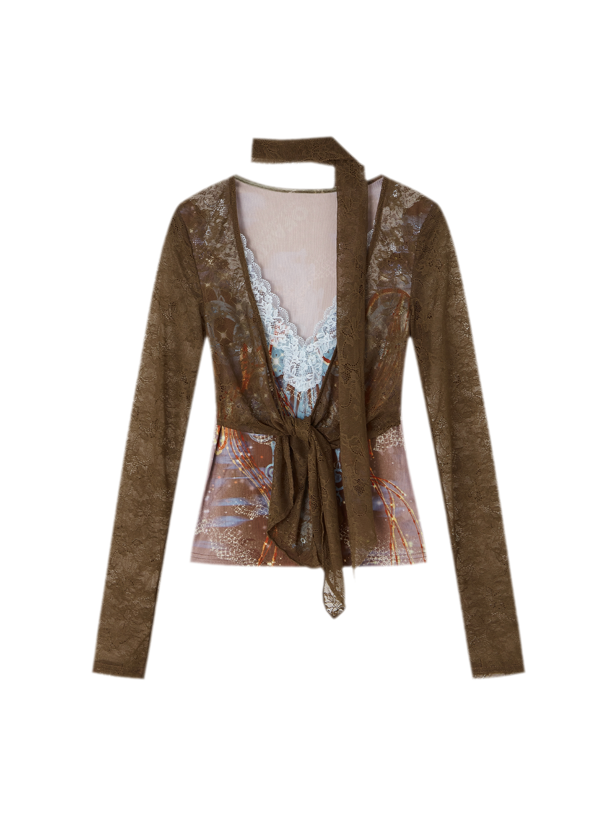 Taillierte Strickjacke mit Spitzeneinsätzen