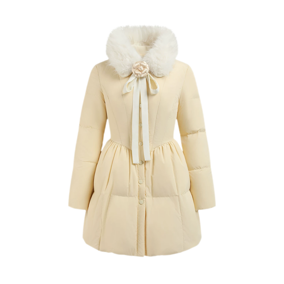 Satin Bow Fitted Down Coat