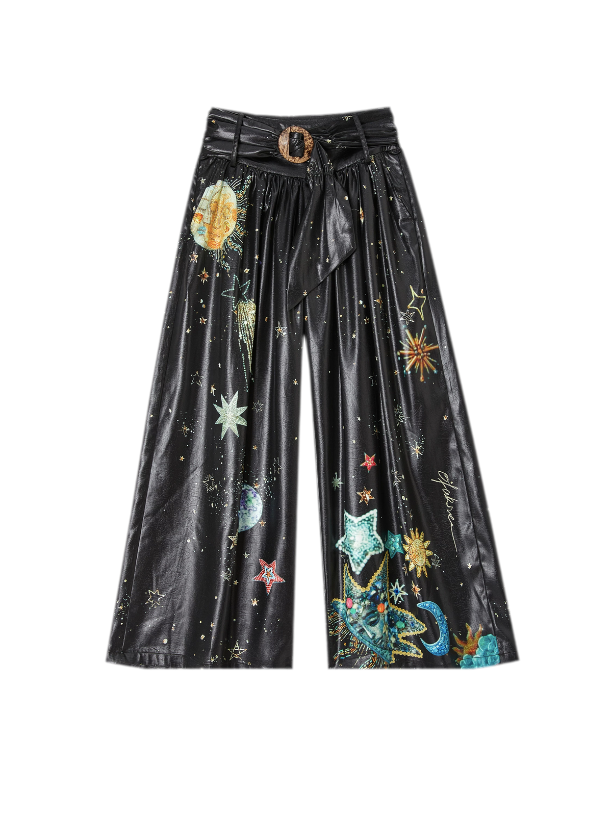 Printed Pleated Wide-Leg Pants