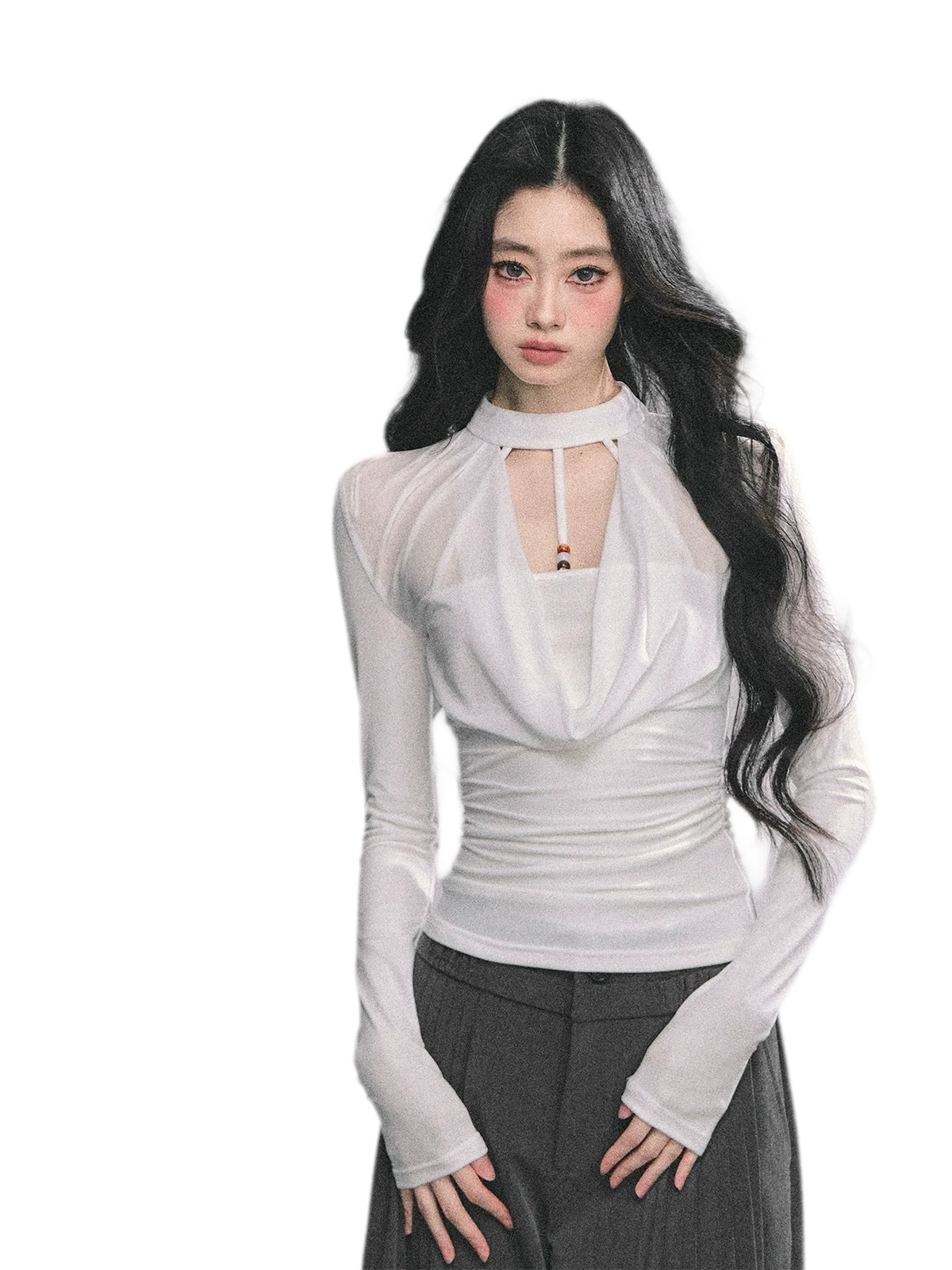 Áo dài tay nhún bóng