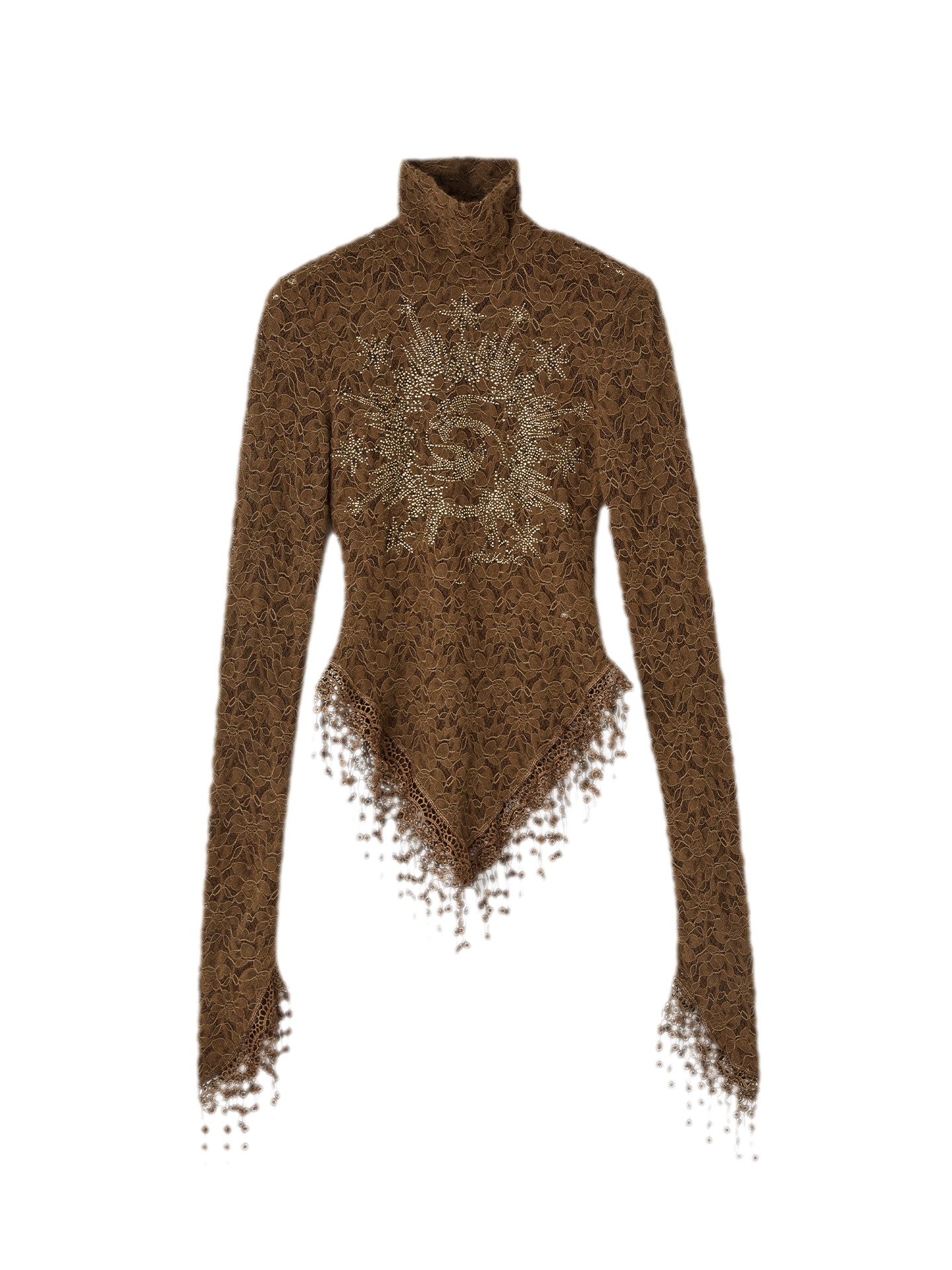 Rose Embellished High Neck Slim Lace Top
