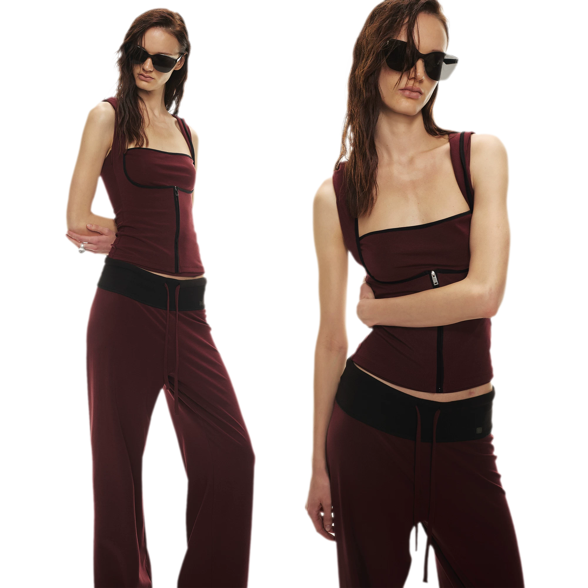 Tencel Knit Two-Piece Hoodie Vest & Drawstring Pants