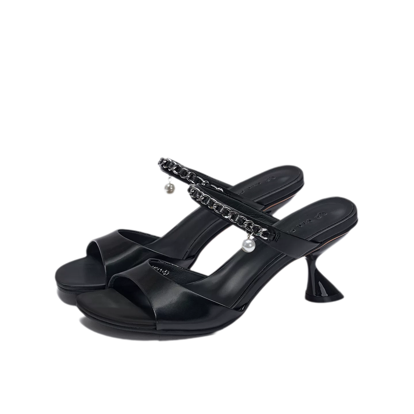 Silk Cow Leather High Heel Sandals with Pearl