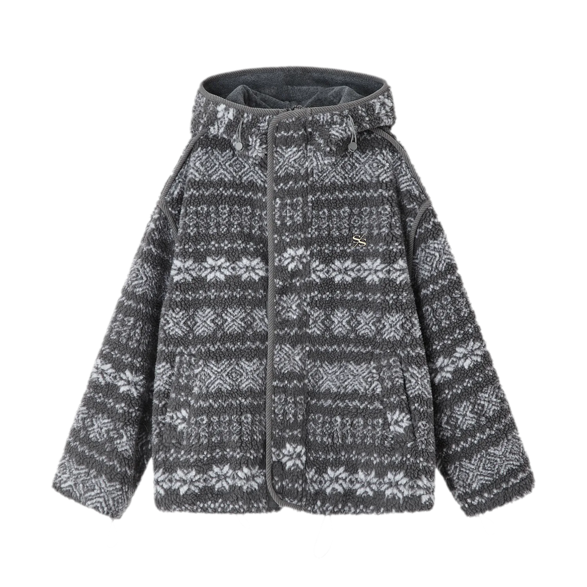 Jacquard Plush Fleece Hooded Jacket