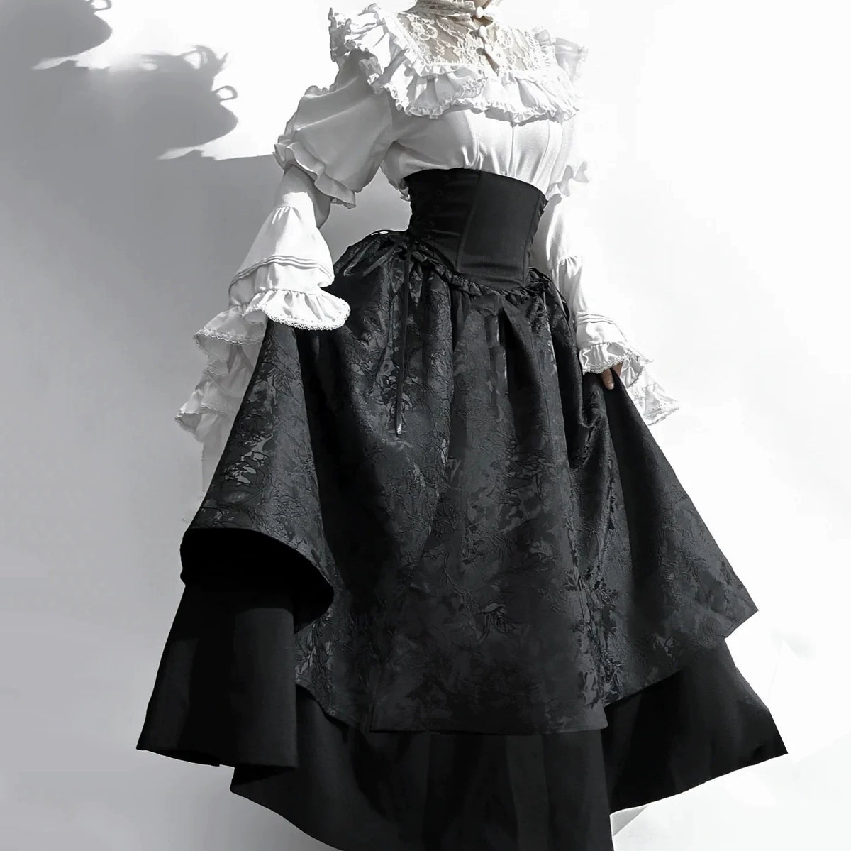 Victorian Ruffle Blouse Skirt Set