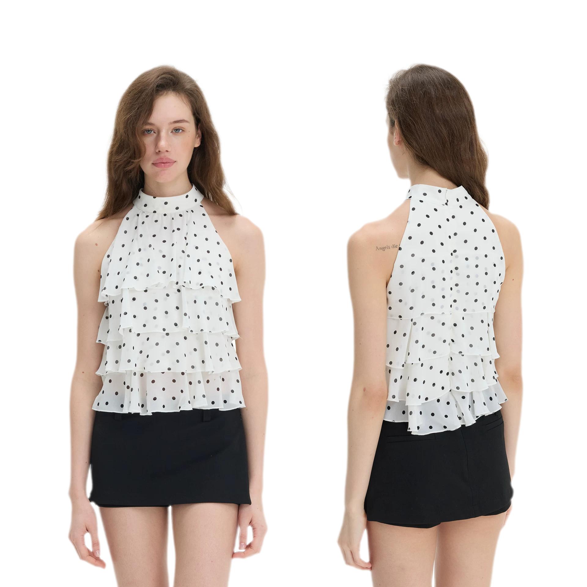 Polka-Dot Ruffle Halter Top