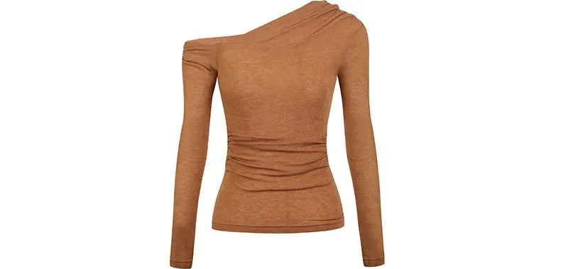 Asymmetric Ruched Long Sleeve Top