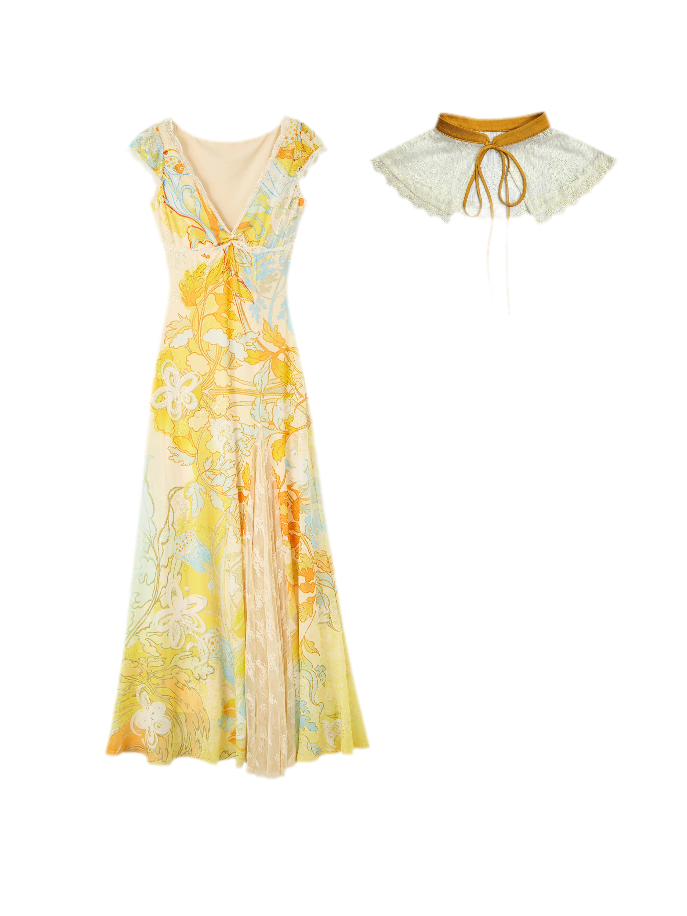 Gold Embroidered Lace Tea Dress