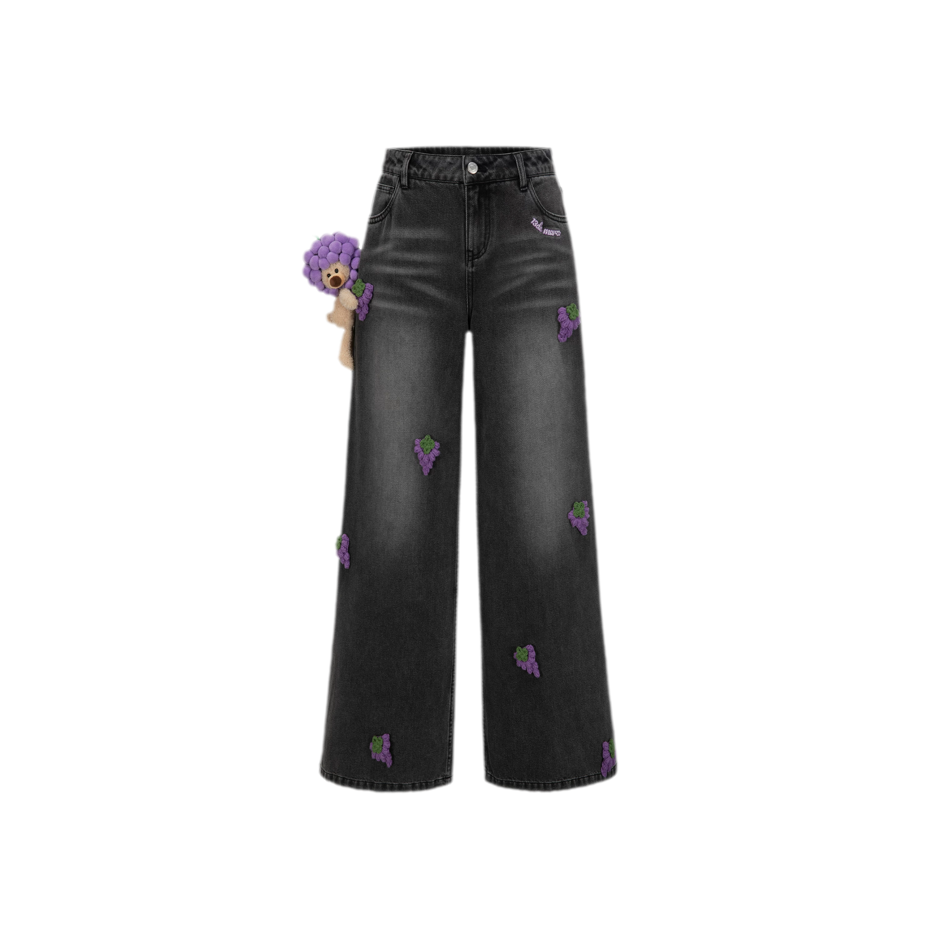 Fruit Embroidered Wide-Leg Pants
