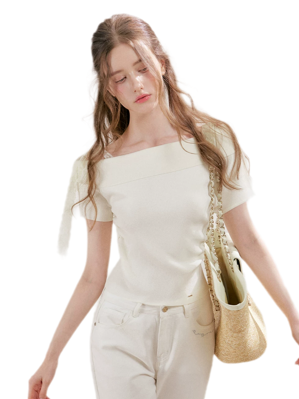 Lace Trim Ruched Knit Top