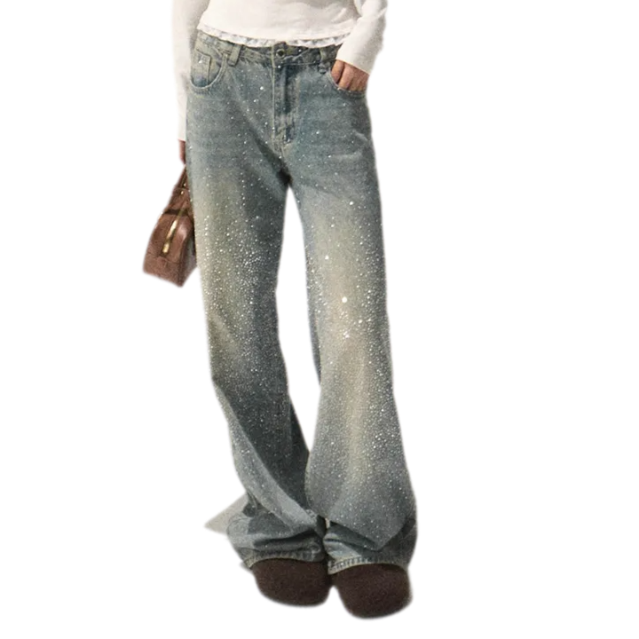 Rhinestone Straight Jeans
