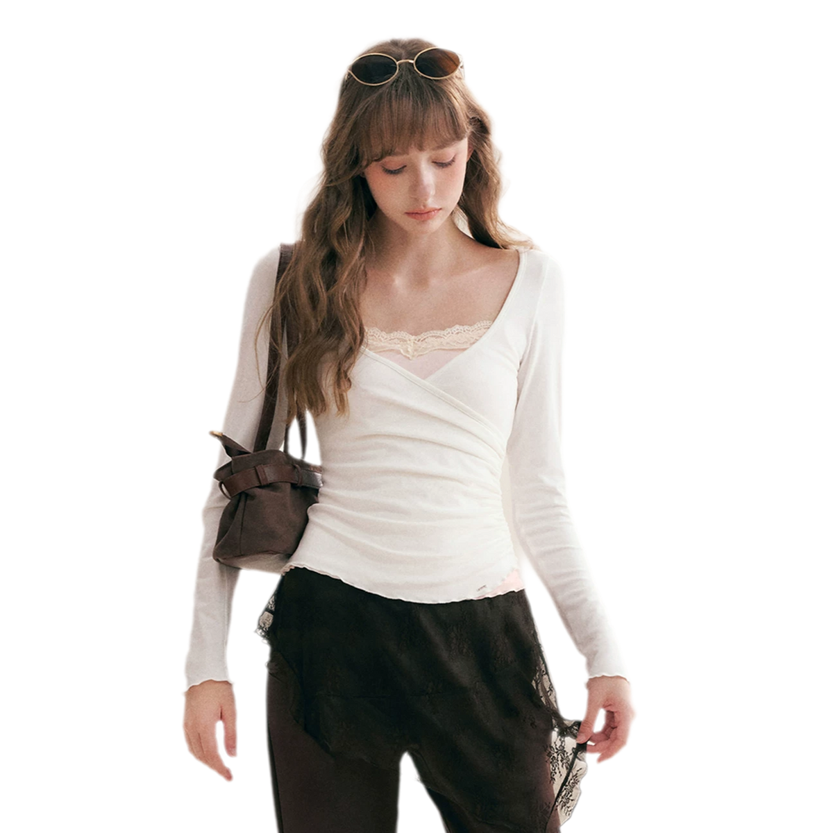 Lace Crossover Slim T-Shirt
