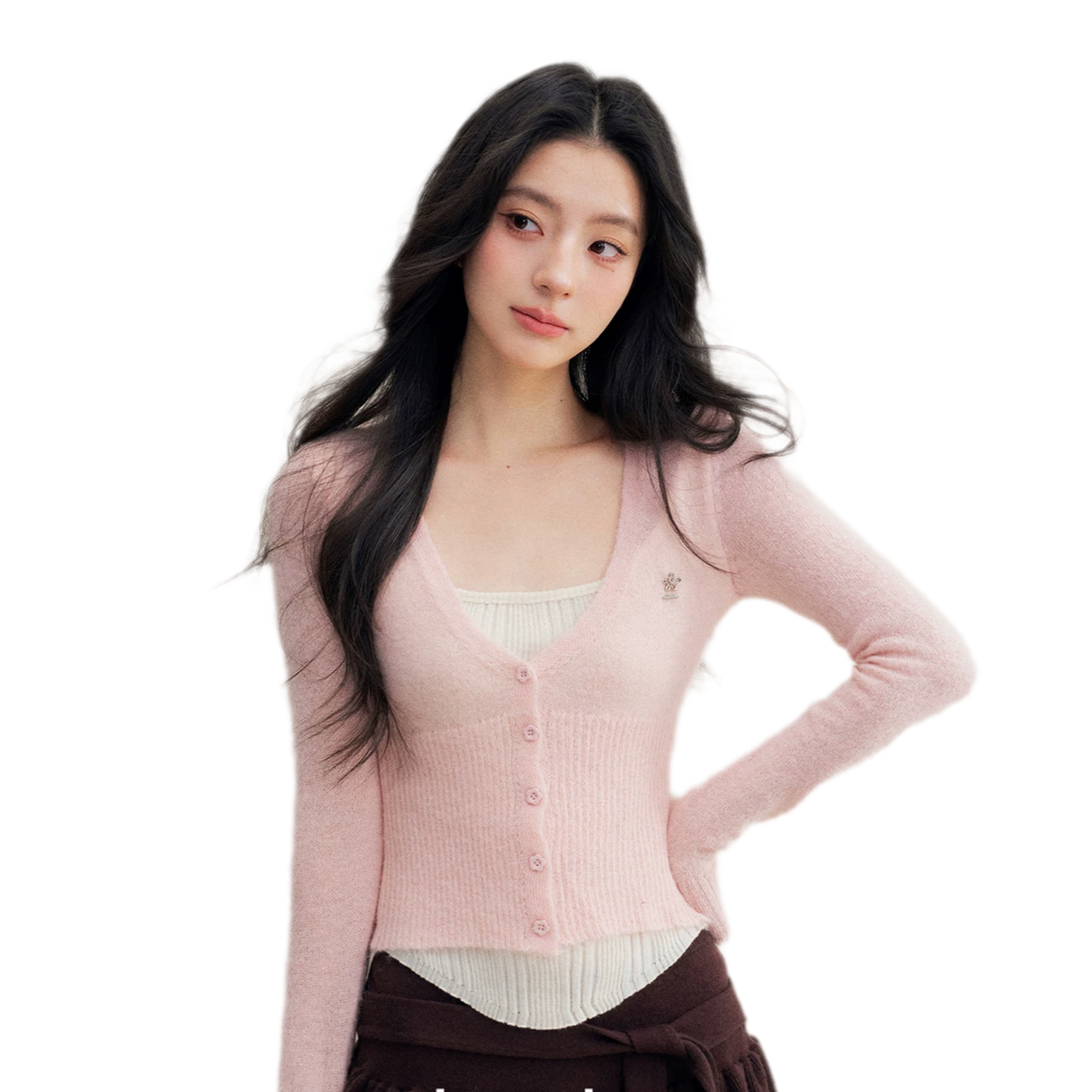 Brushed Contrast V-Neck Sweater