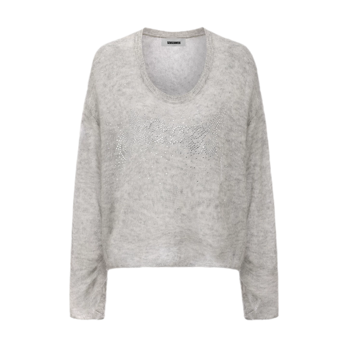 Pullover in mohair effetto consumato con strass