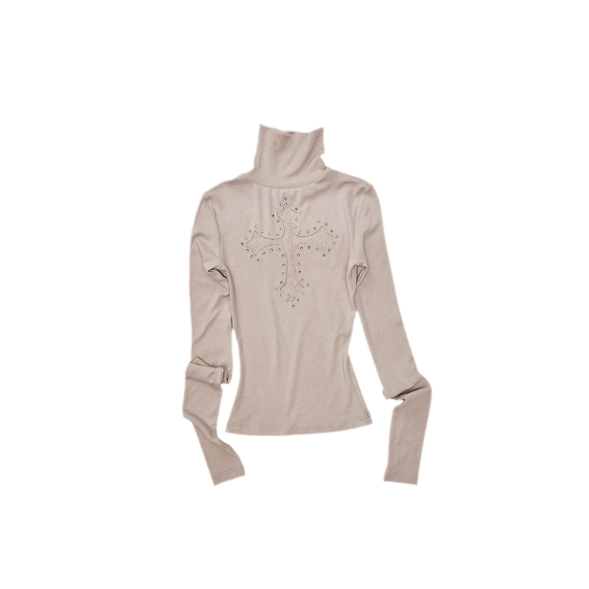 Rhinestone Lace Turtleneck Knit Top