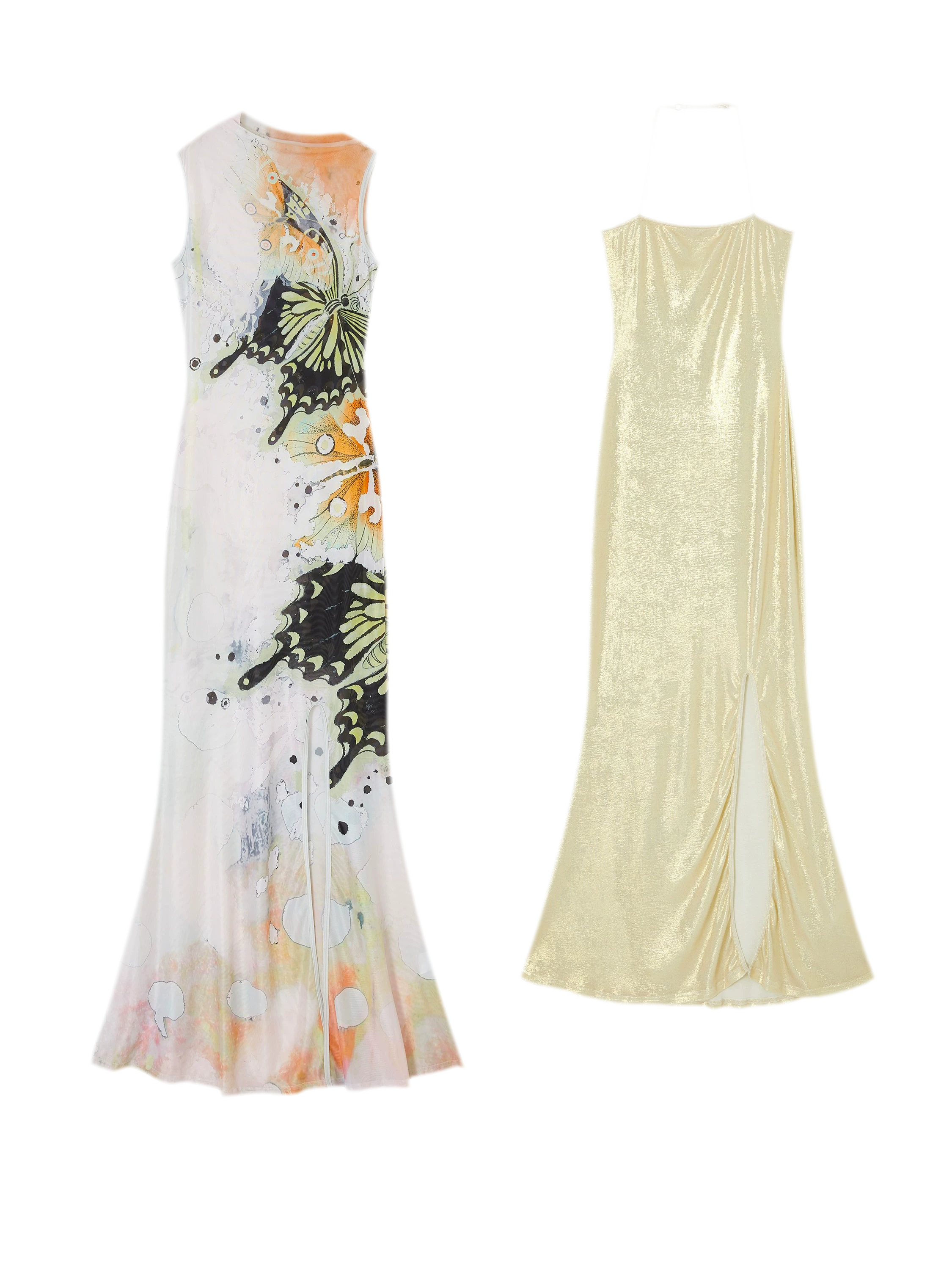 Hand-Painted Butterfly Print Two-Piece Dress Set