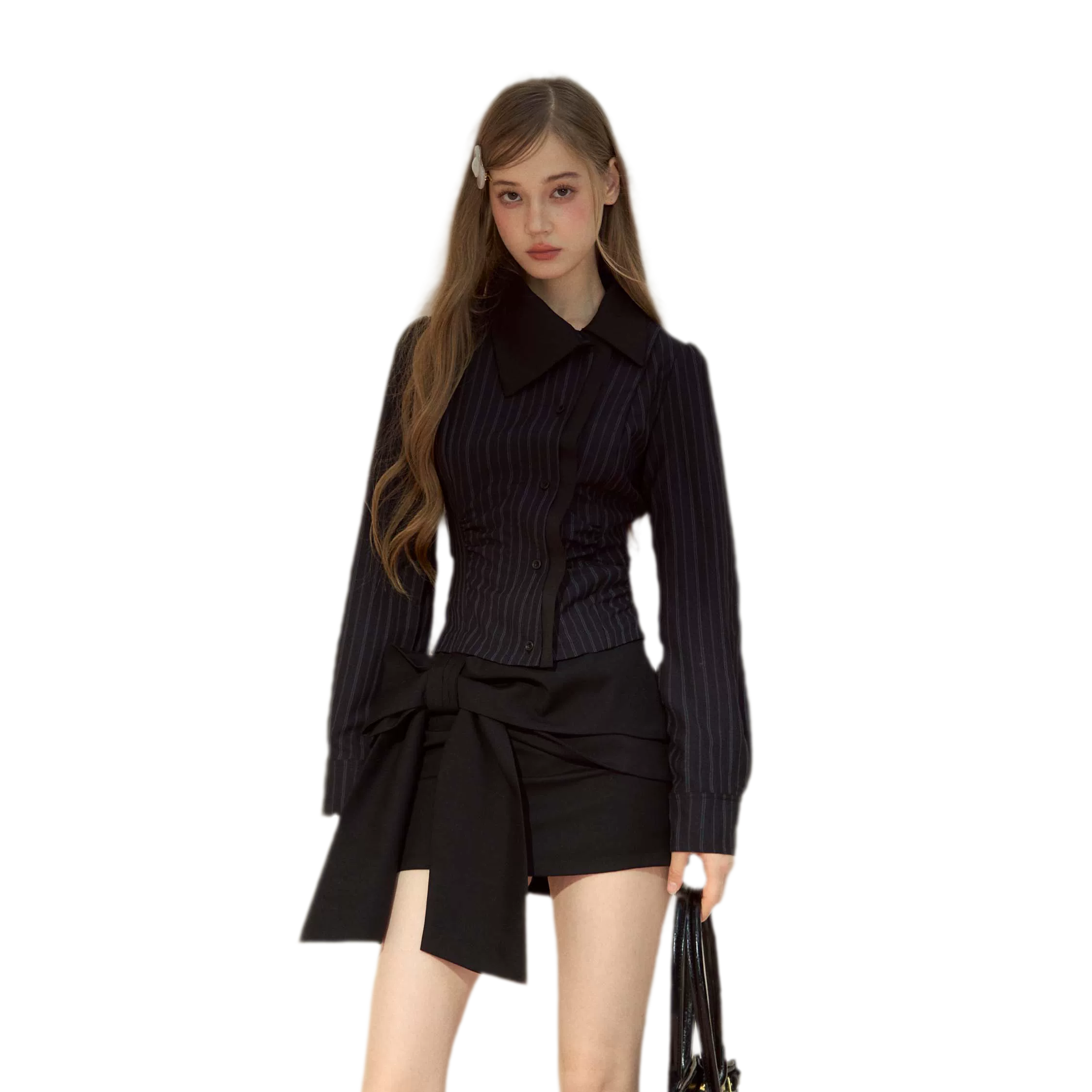 Bow Stripe Shirt Set