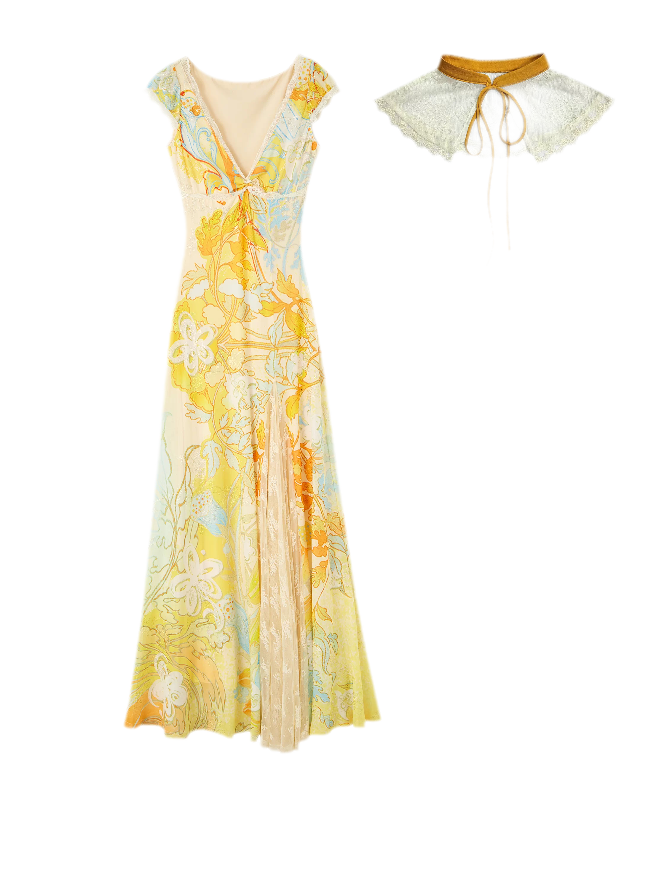 Gold Embroidered Lace Tea Dress