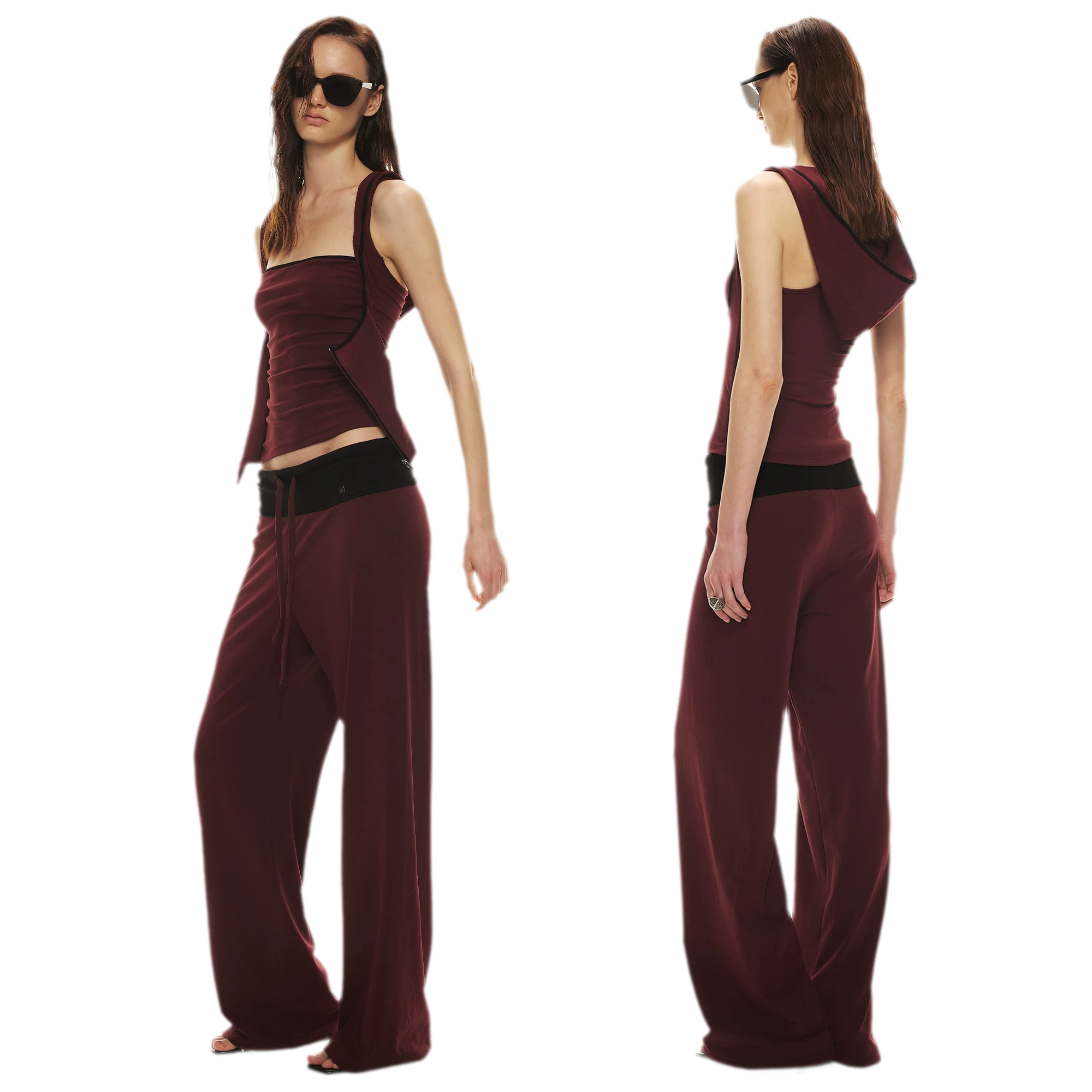 Tencel Knit Two-Piece Hoodie Vest & Drawstring Pants